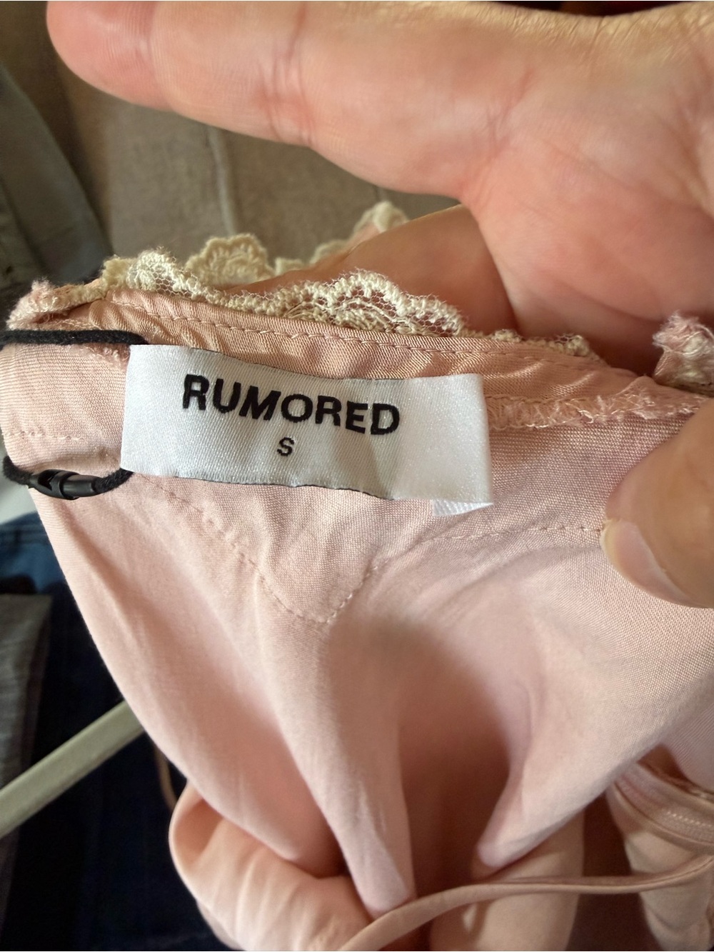 Rumored Venice Blush Pink Satin Lace-Trim Maxi Dress Size Small - Picture 5 of 6